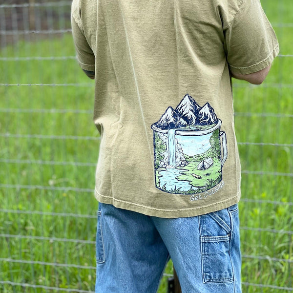 Get Outside Camping Cup With Mountain Scenery Short Sleeve T-Shirt