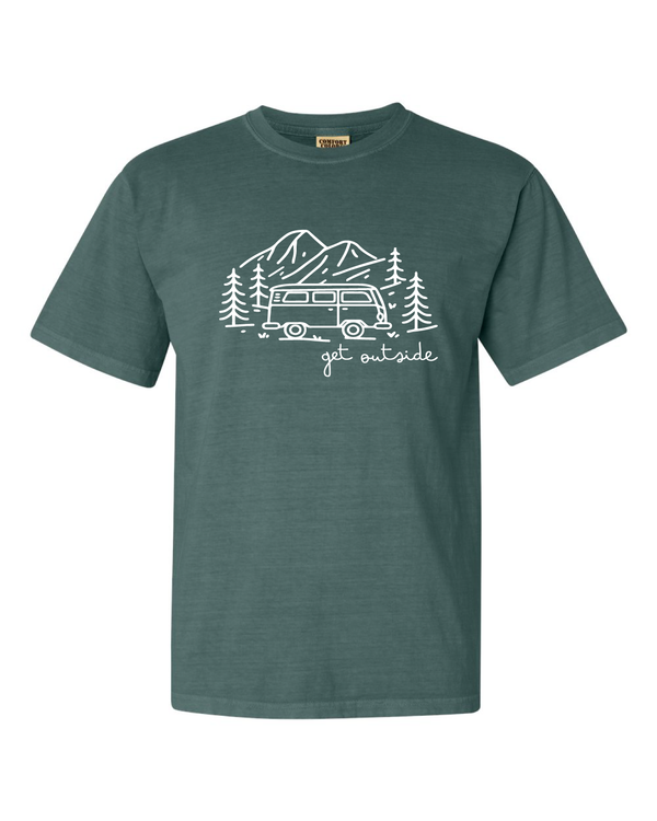 Get Outside Retro Van In Mountains Short Sleeve T-Shirt